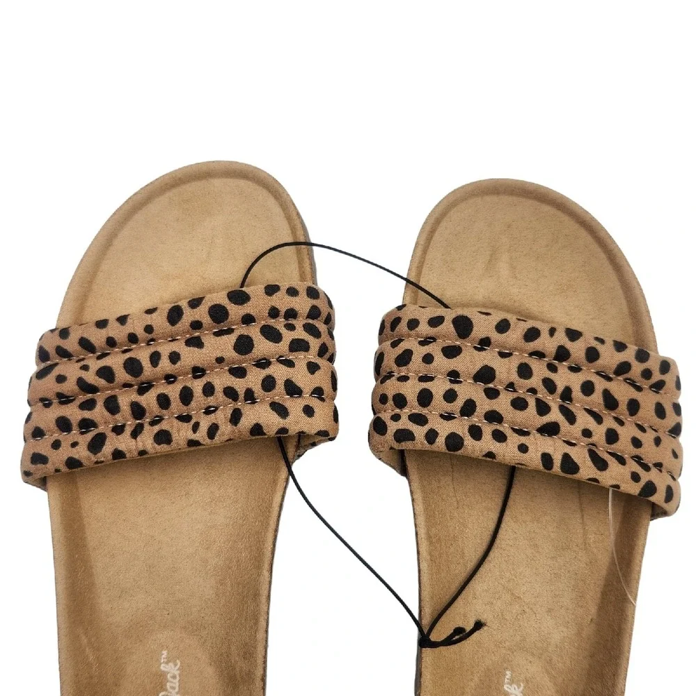 Cat & Jack Youth Girls Selma Tan Animal Print Sandals Size 3 Slide On Brown‎
